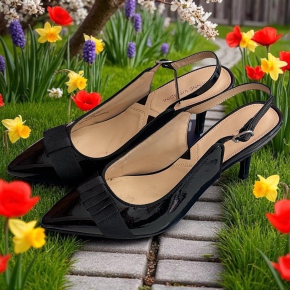 Adrienne Vittadini Black Patent Leather Bow Career Special Occasion 3” Heels 9 - Picture 1 of 8